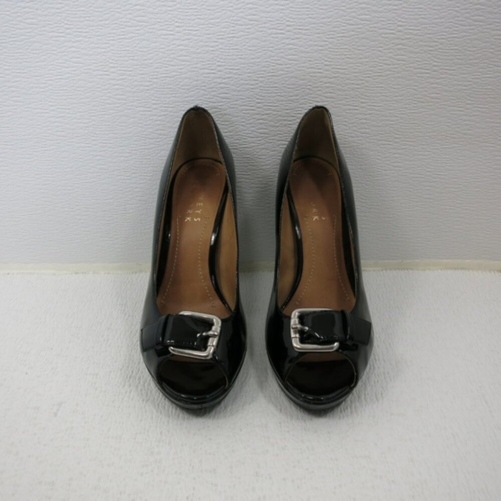 Barneys New York Black Patent Leather Dress Stiletto Belt Buckle Heels Sz 6 - Picture 4 of 6